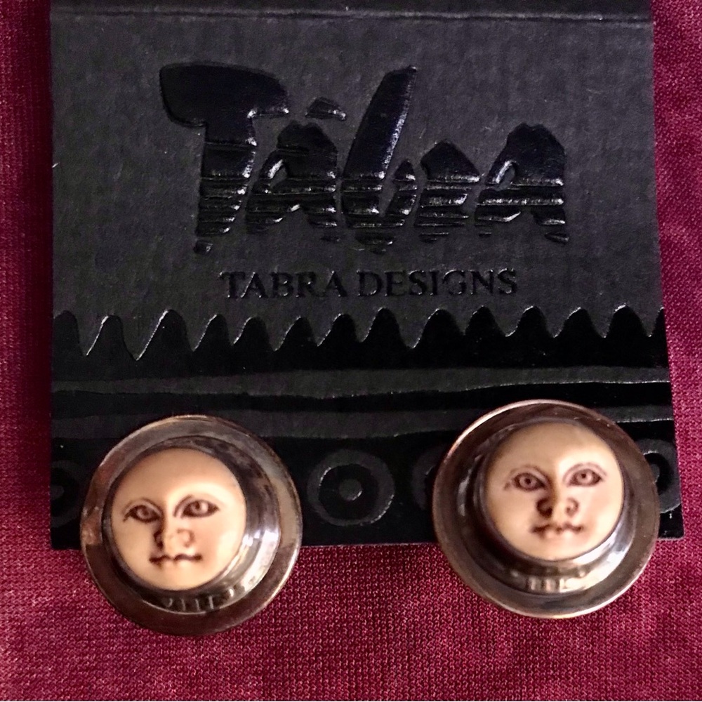 Tabra Designs Moon Face Button Earrings